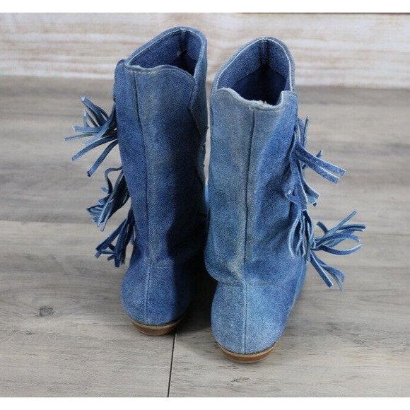VINTAGE Armadillos SUNBURST Womens Size 7.5 M Suede Fringe Pull On Boots Blue - Picture 4 of 7